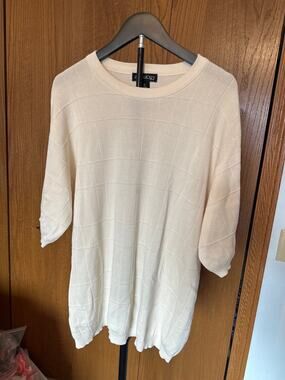 Anthology 75% Silk 25% Cotton Cream Knit Short Sleeve Sweater Top Luxury XL EUC